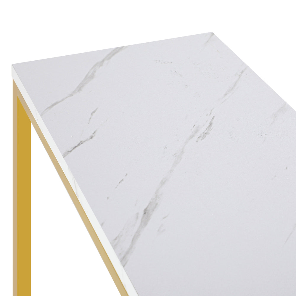 Oikiture Console Table Marble-look Iron Gold&amp;White-Console Tables-PEROZ Accessories