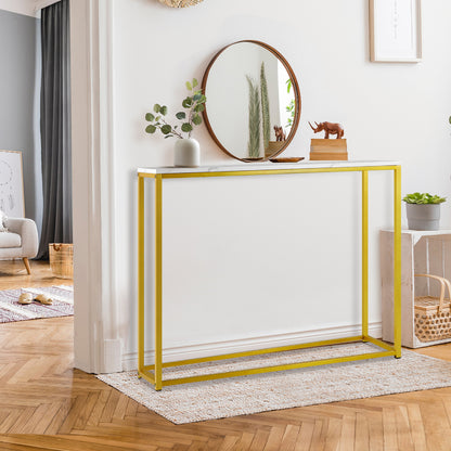 Oikiture Console Table Marble-look Iron Gold&amp;White-Console Tables-PEROZ Accessories