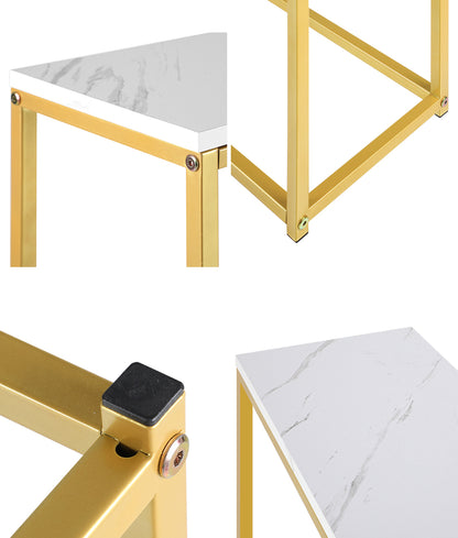 Oikiture Console Table Marble-look Iron Gold&amp;White-Console Tables-PEROZ Accessories