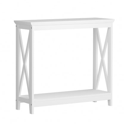 Oikiture 2-Tier Console Table X-Design Wooden White-Console Tables-PEROZ Accessories