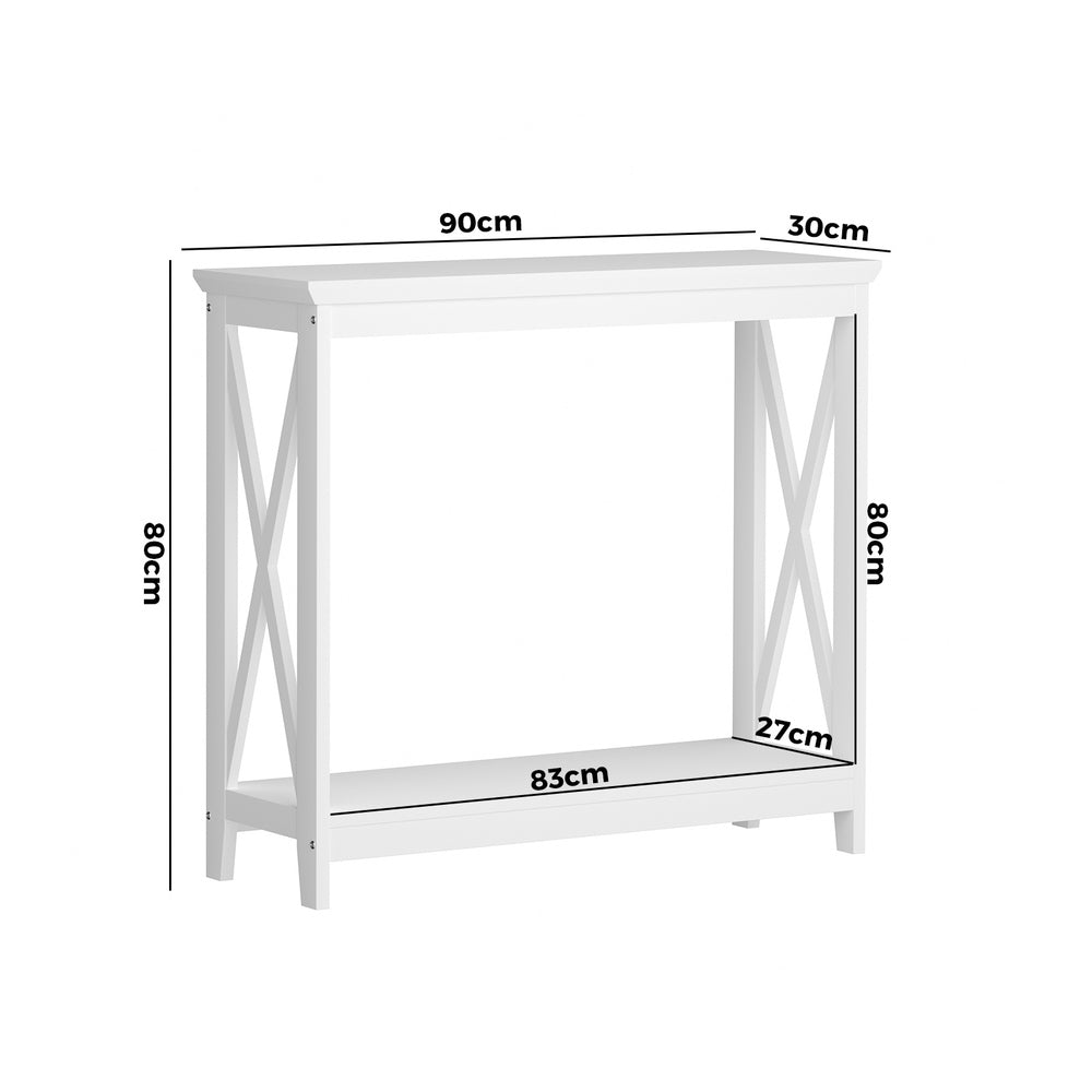 Oikiture 2-Tier Console Table X-Design Wooden White-Console Tables-PEROZ Accessories