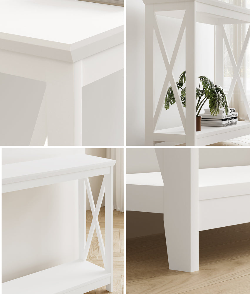 Oikiture 2-Tier Console Table X-Design Wooden White-Console Tables-PEROZ Accessories