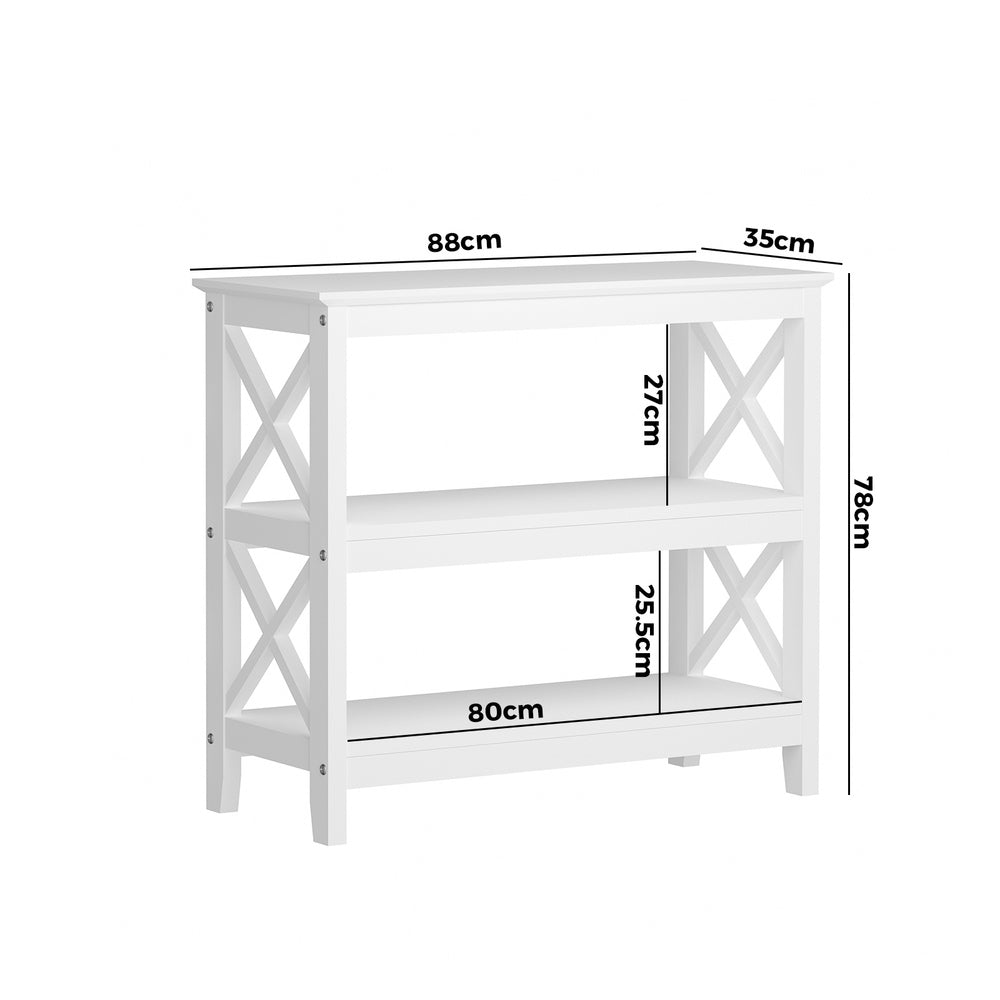 Oikiture 3-Tier Console Table X-Design Wooden White-Console Tables-PEROZ Accessories