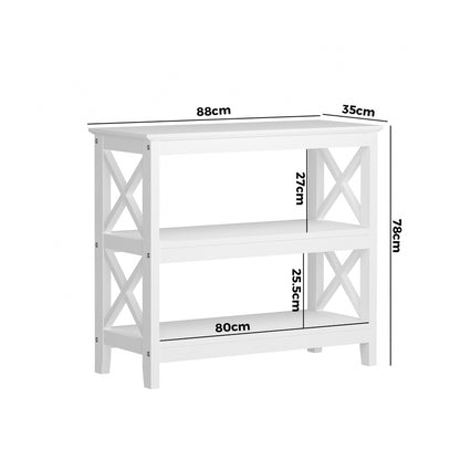 Oikiture 3-Tier Console Table X-Design Wooden White-Console Tables-PEROZ Accessories