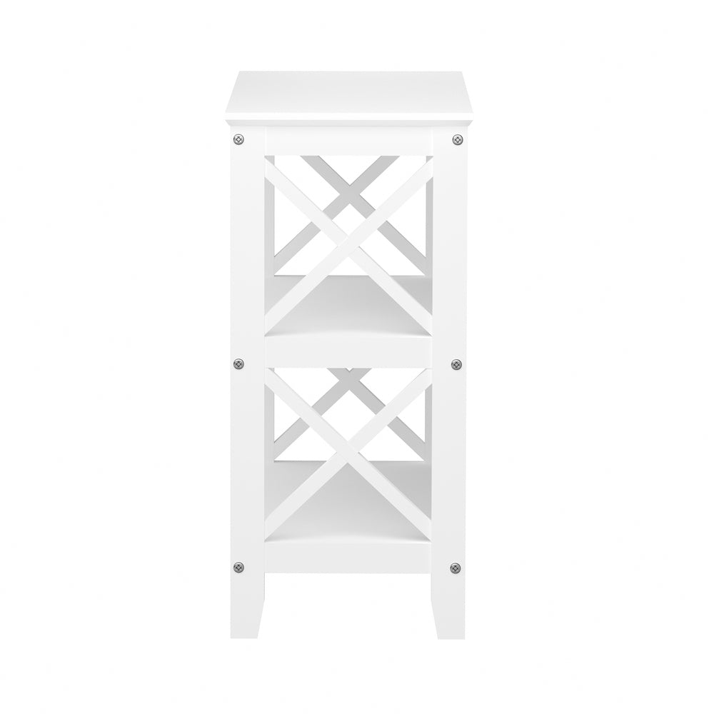 Oikiture 3-Tier Console Table X-Design Wooden White-Console Tables-PEROZ Accessories