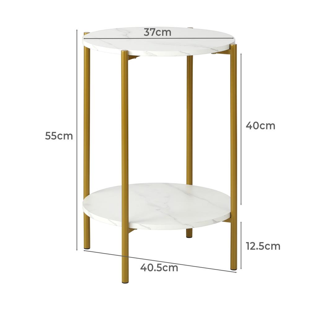 End Table, Oikiture Round Side Table Coffee Table 2 Tier Bedside Table-Bedside Tables-PEROZ Accessories