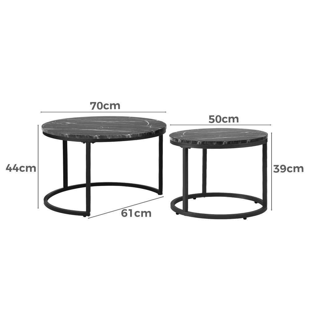 Oikiture Set of 2 Coffee Table Round Nesting Side End Table Black-Coffee Tables-PEROZ Accessories