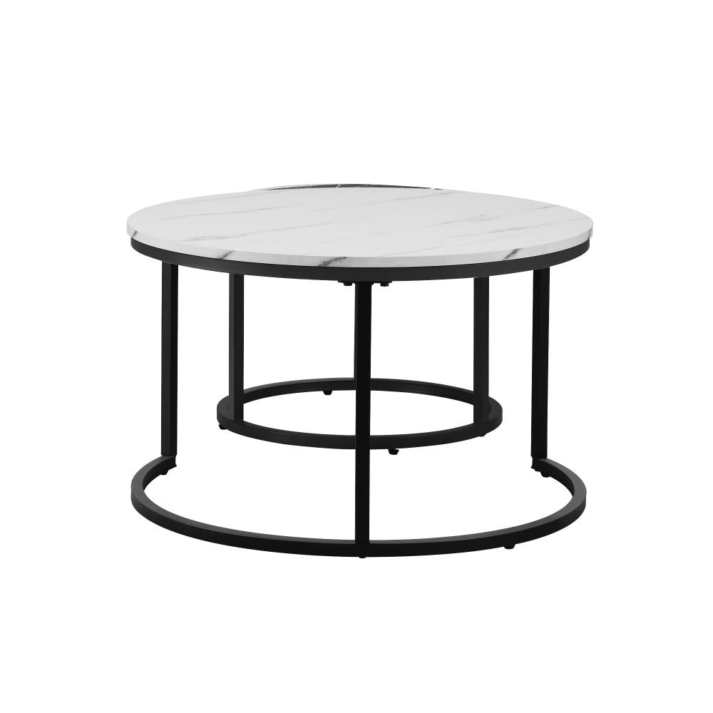 Oikiture Set of 2 Coffee Table Round Nesting Side End Table White &amp; Black-Coffee Tables-PEROZ Accessories