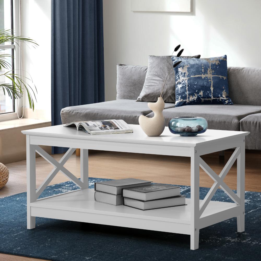 Oikiture Coffee Table Storage Rack 2-Tier White-Coffee Tables-PEROZ Accessories