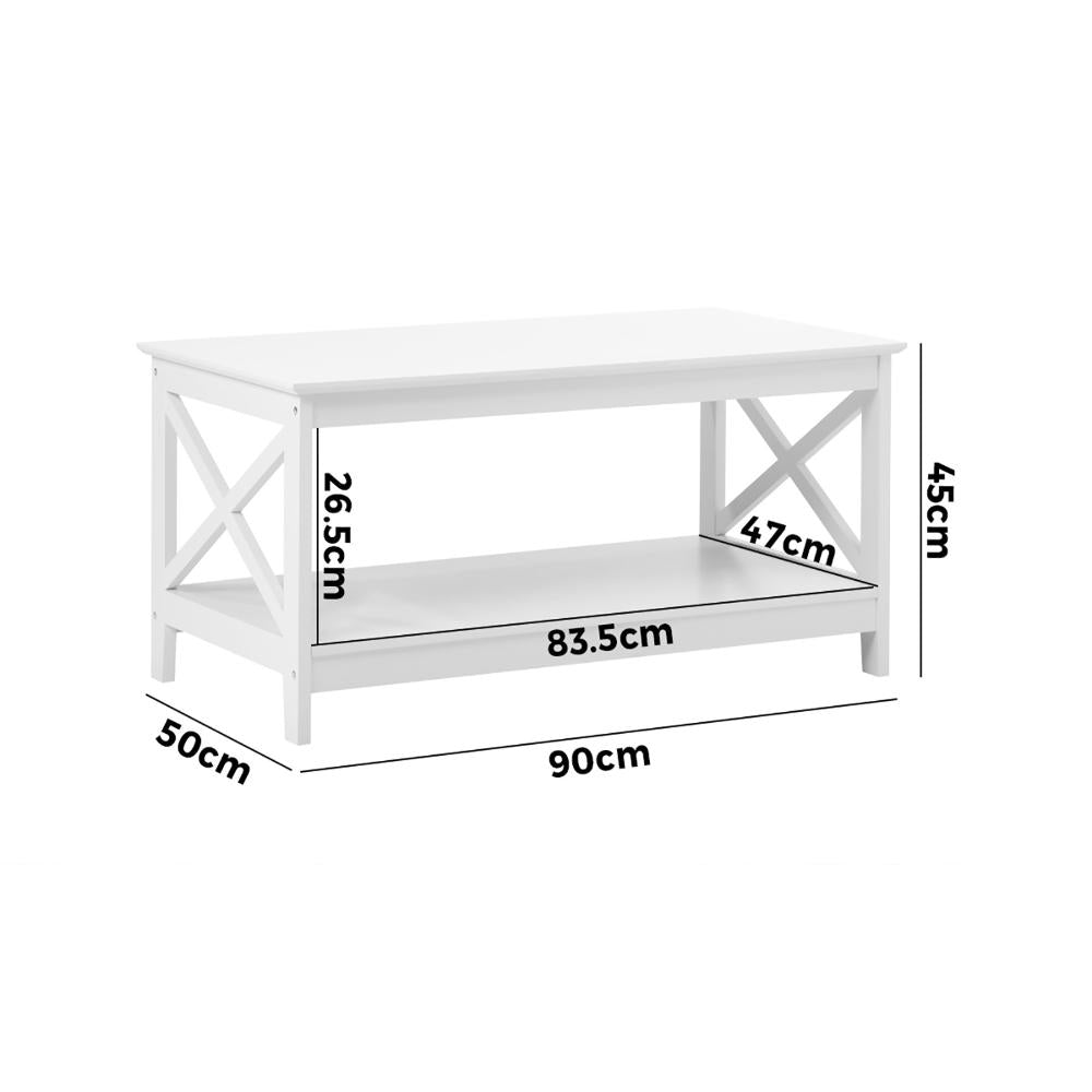 Oikiture Coffee Table Storage Rack 2-Tier White-Coffee Tables-PEROZ Accessories