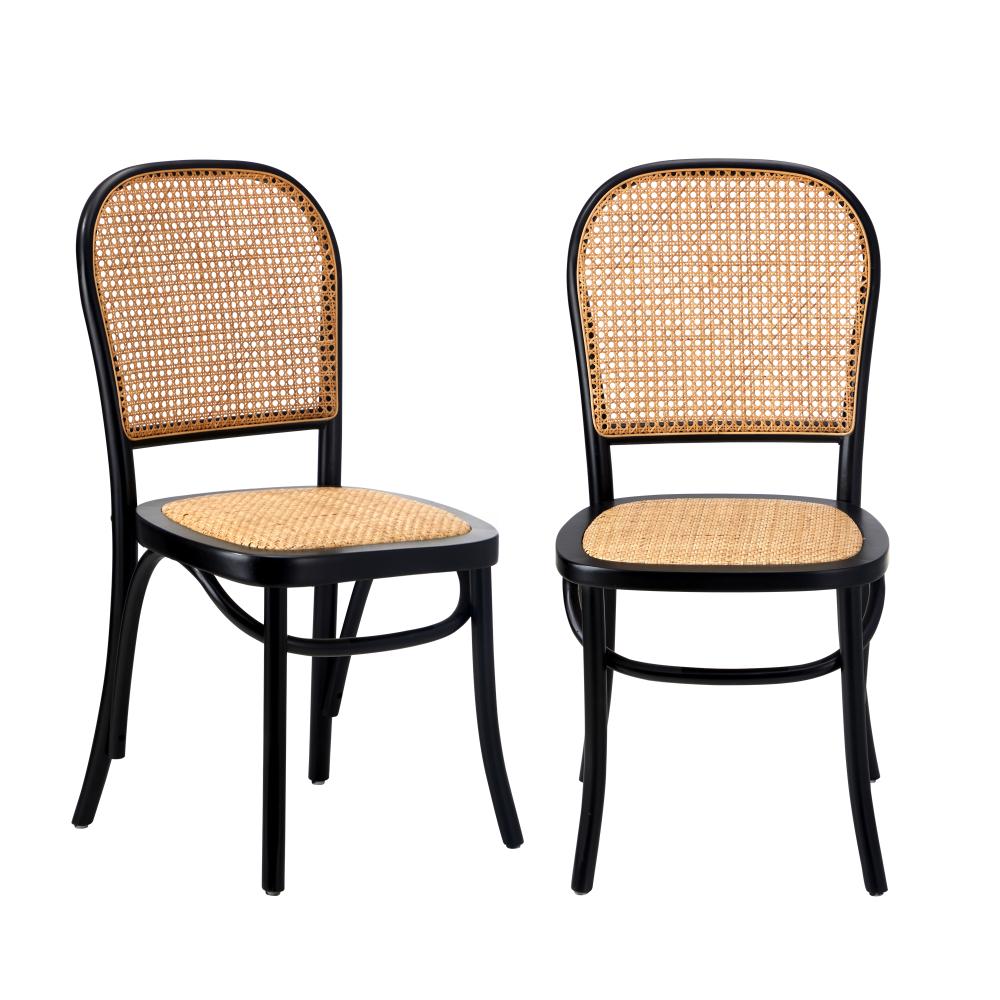 Oikiture 2PCS Dining Chairs Wooden Rattan Black-Dining Chairs-PEROZ Accessories