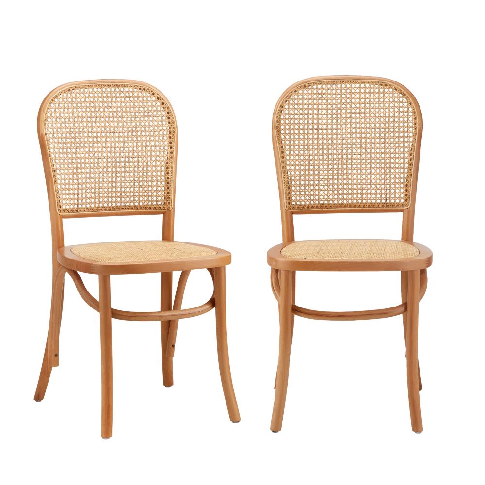 Oikiture 2PCS Dining Chairs Wooden Rattan Beige-Dining Chairs-PEROZ Accessories