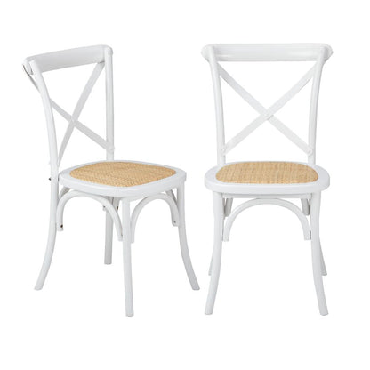 Oikiture 2PCS Crossback Dining Chair Solid Wood Ratan Seat White-Dining Chairs-PEROZ Accessories