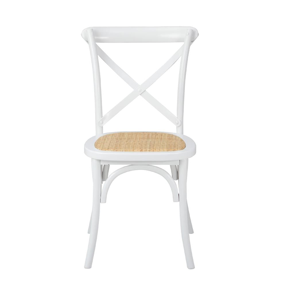 Oikiture 2PCS Crossback Dining Chair Solid Wood Ratan Seat White-Dining Chairs-PEROZ Accessories