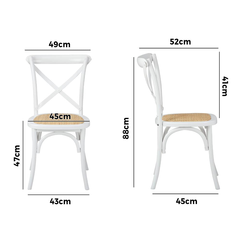 Oikiture 2PCS Crossback Dining Chair Solid Wood Ratan Seat White-Dining Chairs-PEROZ Accessories