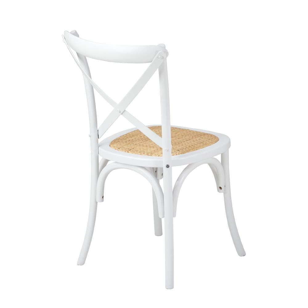 Oikiture 2PCS Crossback Dining Chair Solid Wood Ratan Seat White-Dining Chairs-PEROZ Accessories