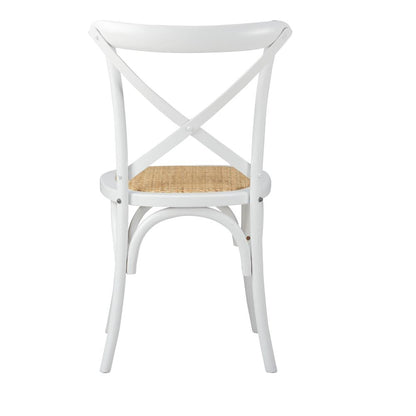 Oikiture 2PCS Crossback Dining Chair Solid Wood Ratan Seat White-Dining Chairs-PEROZ Accessories