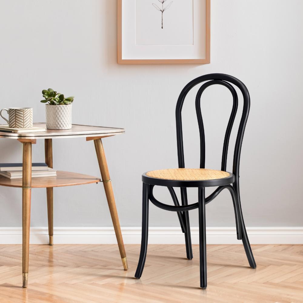 Oikiture Dining Chair Solid Wooden Chairs Ratan Seat Black-Dining Chairs-PEROZ Accessories