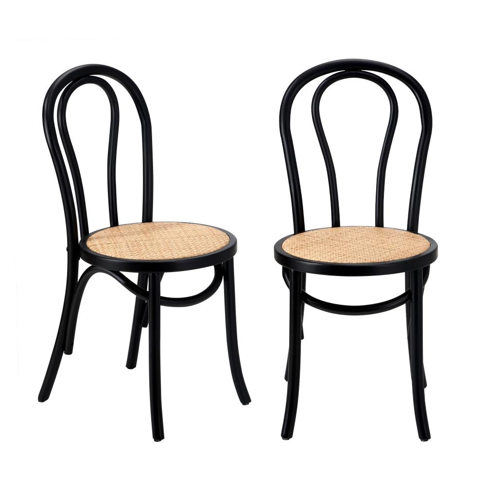 Oikiture Dining Chair Solid Wooden Chairs Ratan Seat Black-Dining Chairs-PEROZ Accessories