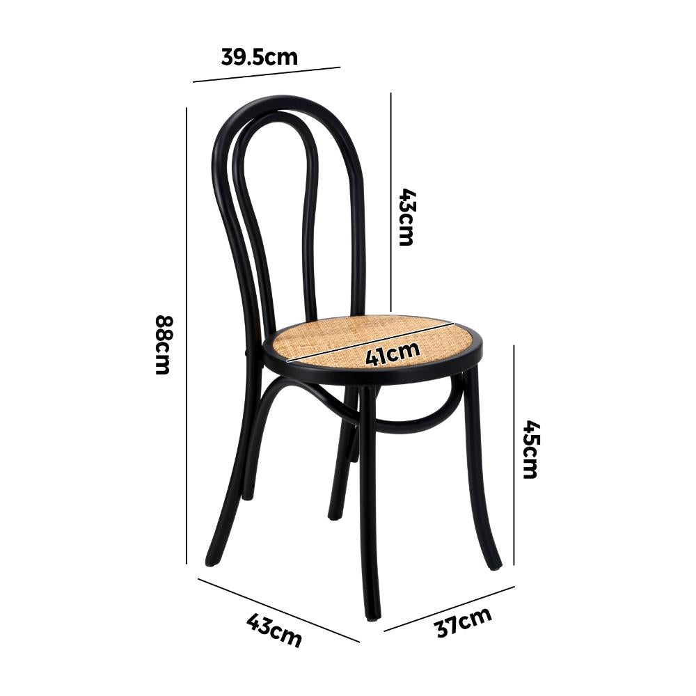 Oikiture Dining Chair Solid Wooden Chairs Ratan Seat Black-Dining Chairs-PEROZ Accessories