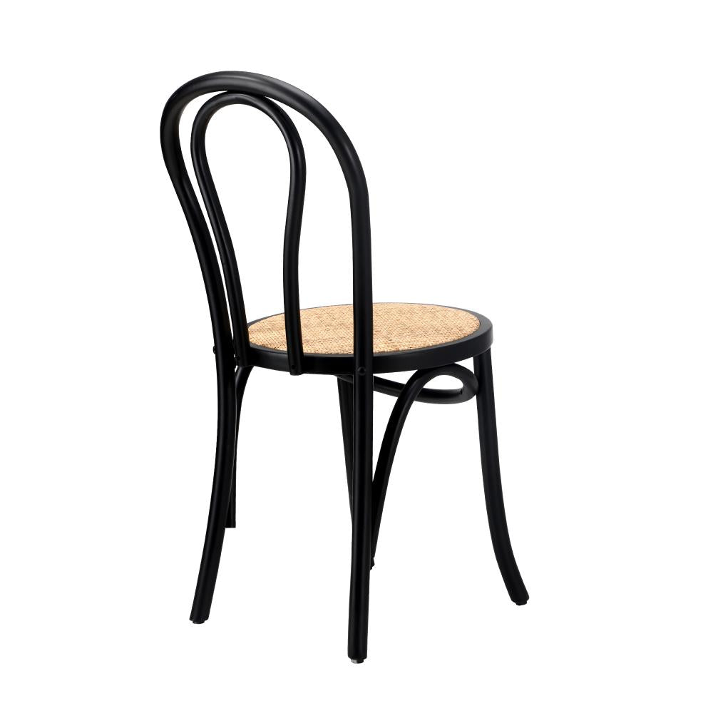 Oikiture Dining Chair Solid Wooden Chairs Ratan Seat Black-Dining Chairs-PEROZ Accessories