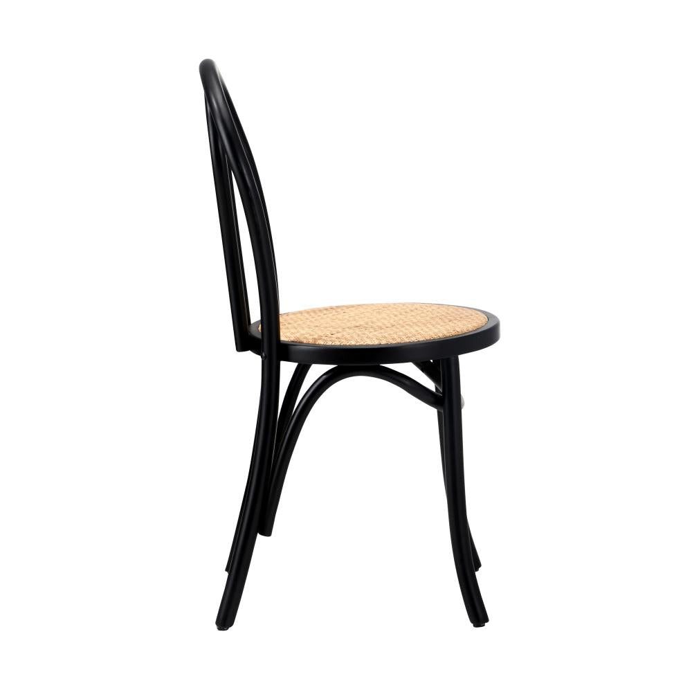 Oikiture Dining Chair Solid Wooden Chairs Ratan Seat Black-Dining Chairs-PEROZ Accessories