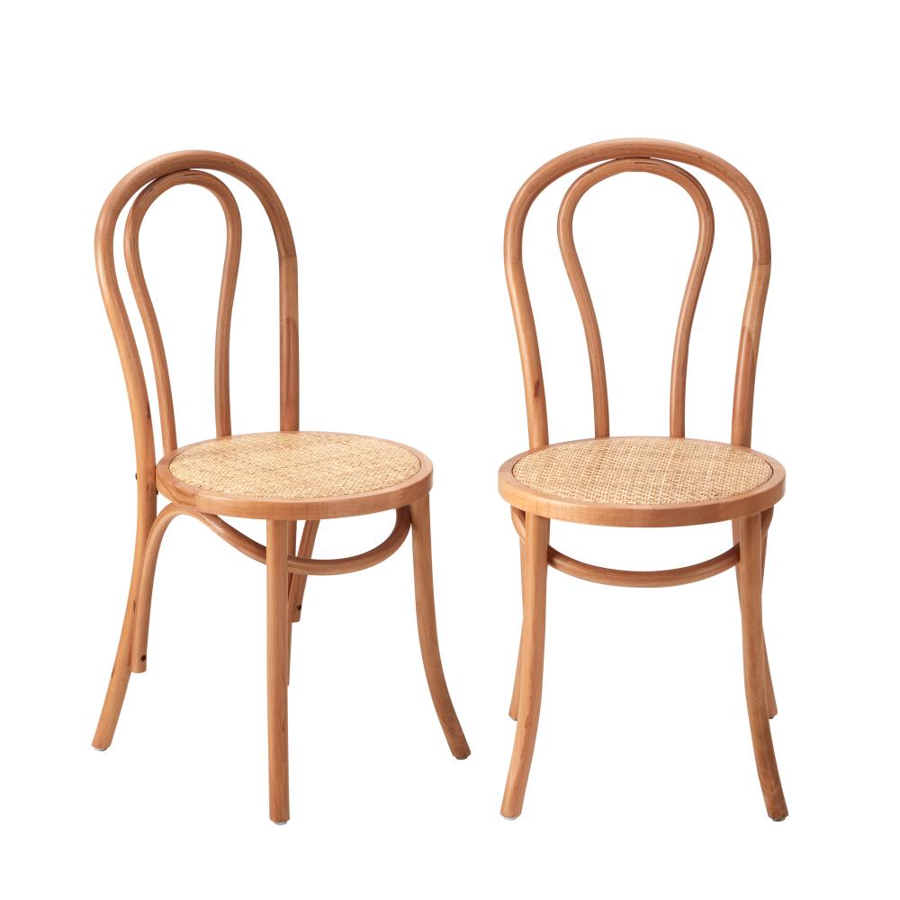 Oikiture 2PCS Dining Chair Solid Wooden Ratan Seat Beige-Dining Chairs-PEROZ Accessories