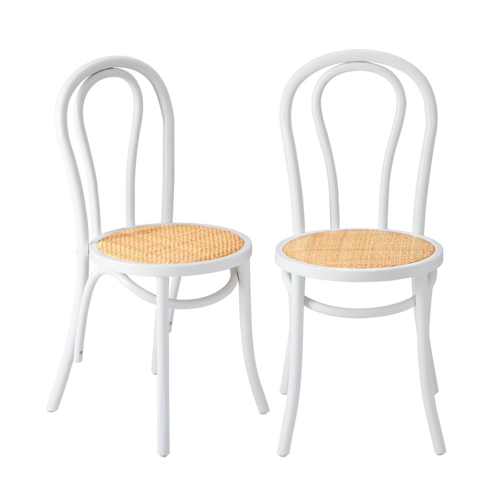 Oikiture 2PCS Wooden Dining Chair Ratan Seat White-Dining Chairs-PEROZ Accessories