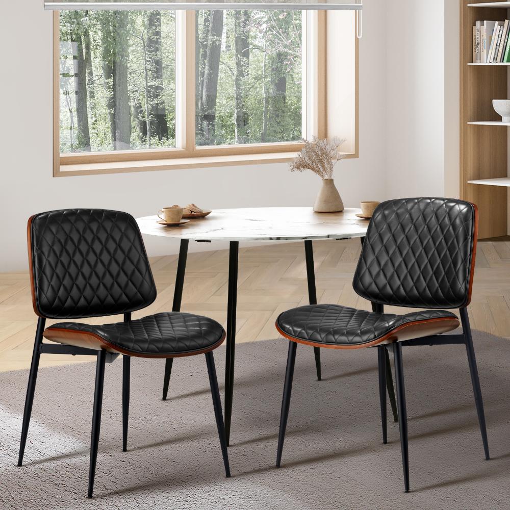 Oikiture 2x Dining Chairs Leather Seat Metal Legs Black-Dining Chairs-PEROZ Accessories