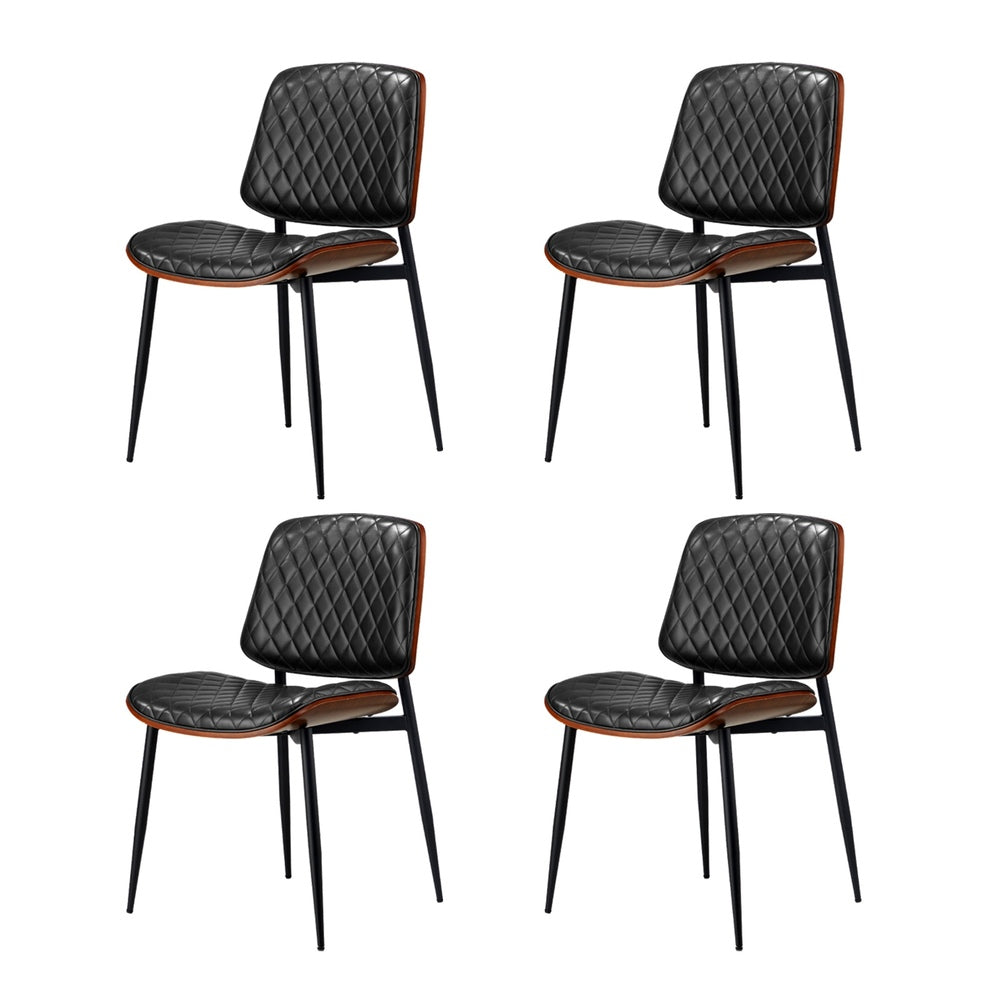 Oikiture 4x Dining Chairs Leather Wooden Metal Legs Black-Dining Chairs-PEROZ Accessories