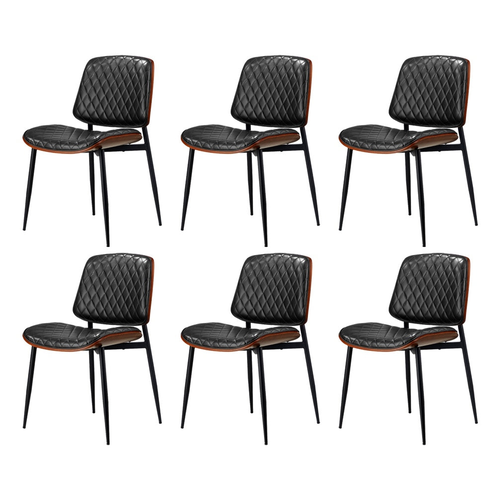 Oikiture 6x Dining Chairs Leather Wooden Metal Legs Black-Dining Chairs-PEROZ Accessories