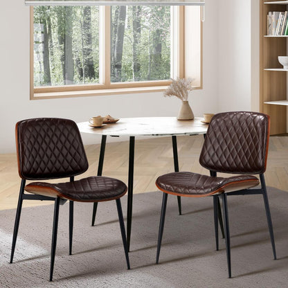 Oikiture 2x Dining Chairs Leather Seat Metal Legs Walnut-Dining Chairs-PEROZ Accessories