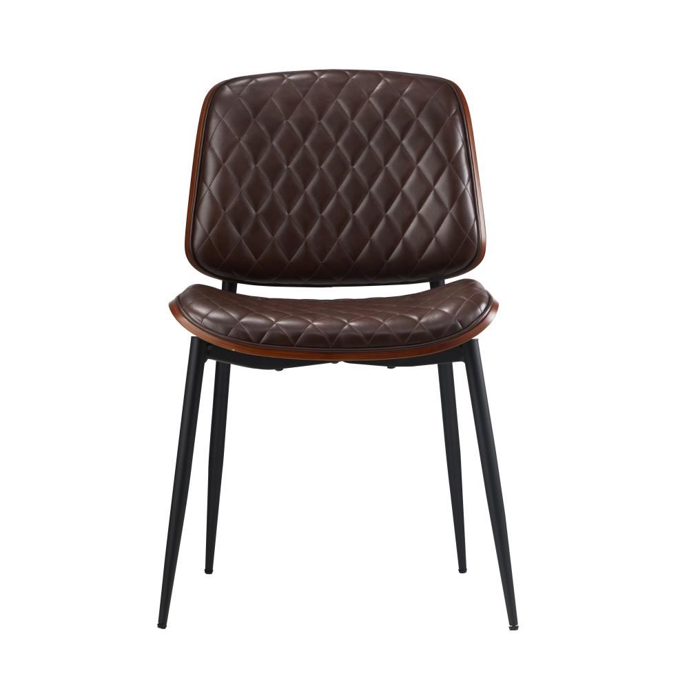 Oikiture 2x Dining Chairs Leather Seat Metal Legs Walnut-Dining Chairs-PEROZ Accessories