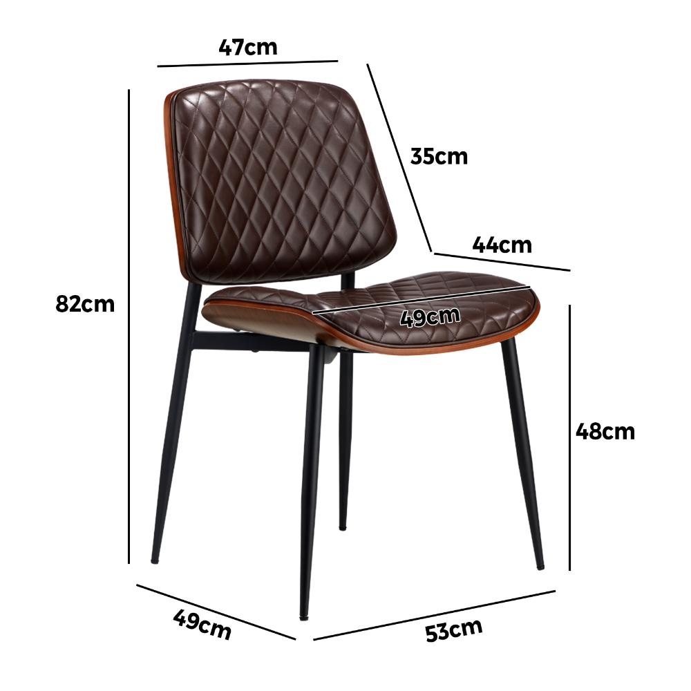 Oikiture 2x Dining Chairs Leather Seat Metal Legs Walnut-Dining Chairs-PEROZ Accessories