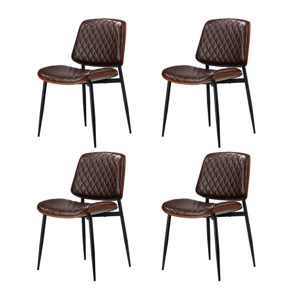 Oikiture 4x Dining Chairs Leather Wooden Metal Legs Walnut-Dining Chairs-PEROZ Accessories