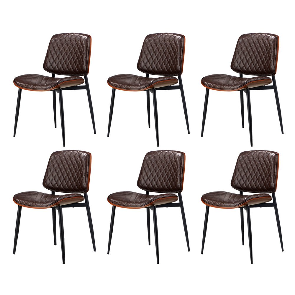 Oikiture 6x Dining Chairs Leather Wooden Metal Legs Walnut-Dining Chairs-PEROZ Accessories