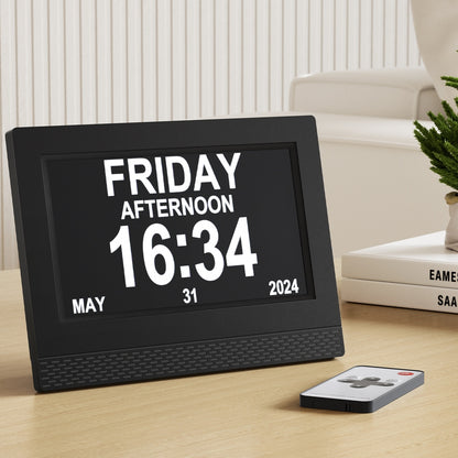 Artiss 7&quot; Digital Day Clock Calendar Alarm Black-Home &amp; Garden &gt; Home &amp; Garden Others-PEROZ Accessories