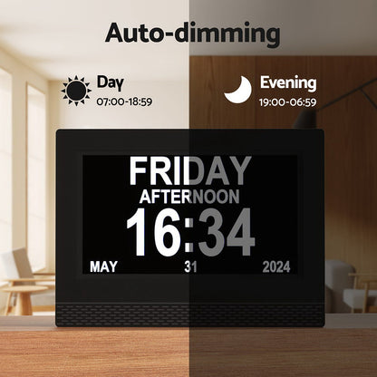 Artiss 7&quot; Digital Day Clock Calendar Alarm Black-Home &amp; Garden &gt; Home &amp; Garden Others-PEROZ Accessories