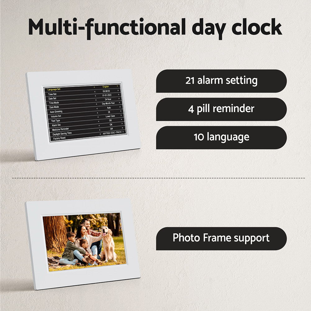 Artiss 8&quot; Digital Day Clock Calendar Alarm White-Home &amp; Garden &gt; Home &amp; Garden Others-PEROZ Accessories