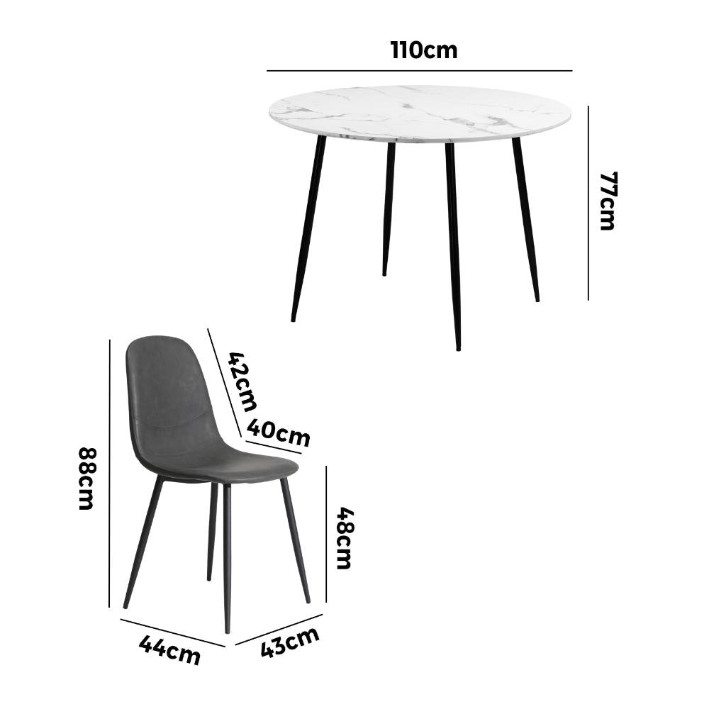 Oikiture Round Dining Table &amp; 4PCS Dining Chairs PU Grey-Dining Sets-PEROZ Accessories