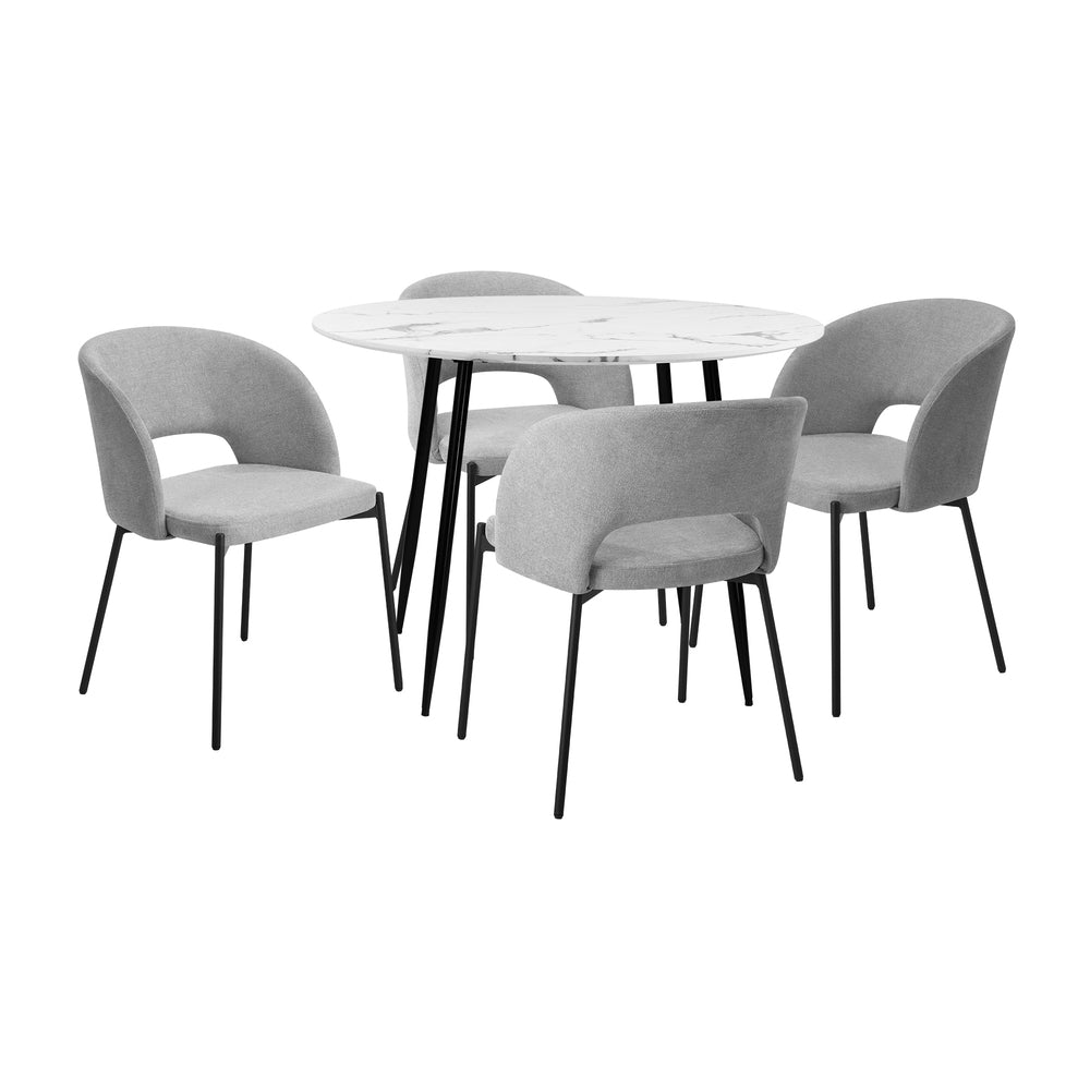 Oikiture 110cm Round Dining Table with 4PCS Chairs Grey Fabric-Dining Sets-PEROZ Accessories