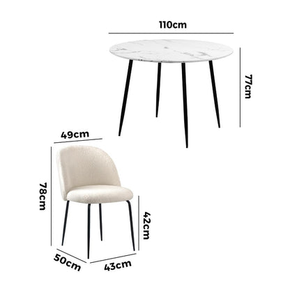 Oikiture Round Dining Table &amp; 4PCS Dining Chairs White Sherpa-Dining Sets-PEROZ Accessories