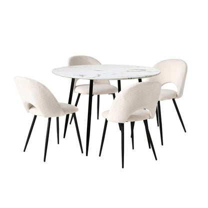 Oikiture Round Dining Table &amp; 4PCS Dining Chairs Sherpa White-Dining Sets-PEROZ Accessories