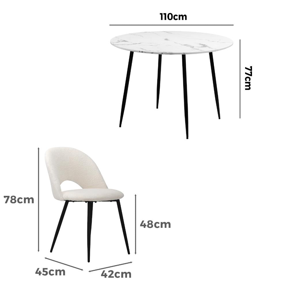 Oikiture Round Dining Table &amp; 4PCS Dining Chairs Sherpa White-Dining Sets-PEROZ Accessories