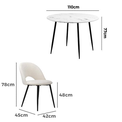 Oikiture Round Dining Table &amp; 4PCS Dining Chairs Sherpa White-Dining Sets-PEROZ Accessories