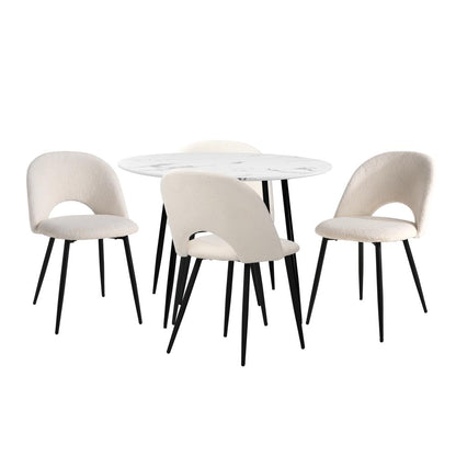 Oikiture Round Dining Table &amp; 4PCS Dining Chairs Sherpa White-Dining Sets-PEROZ Accessories