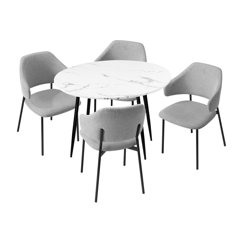 Oikiture 110cm Round Dining Table with 4PCS Chairs Fabric Grey-Dining Sets-PEROZ Accessories