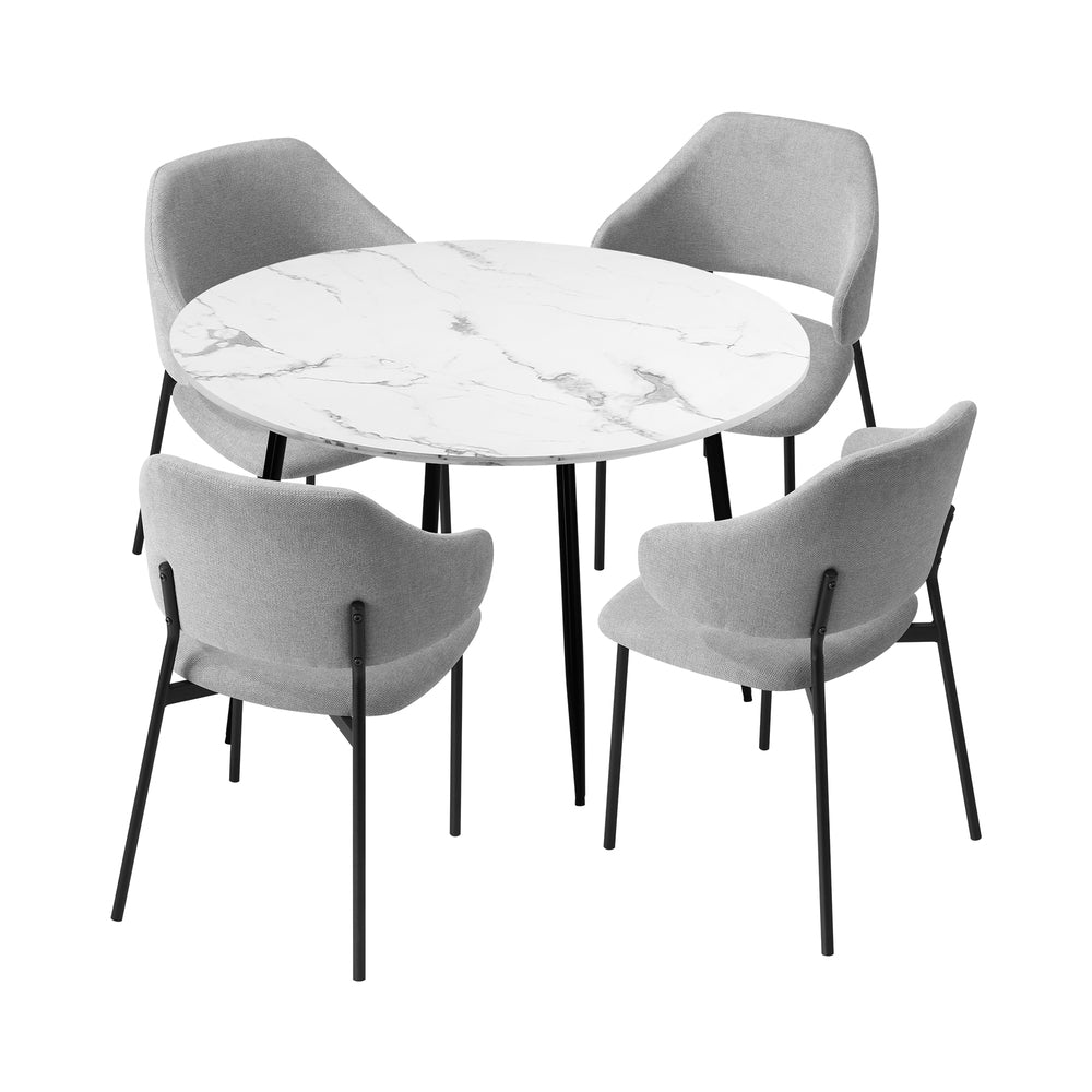 Oikiture 110cm Round Dining Table with 4PCS Chairs Fabric Grey-Dining Sets-PEROZ Accessories