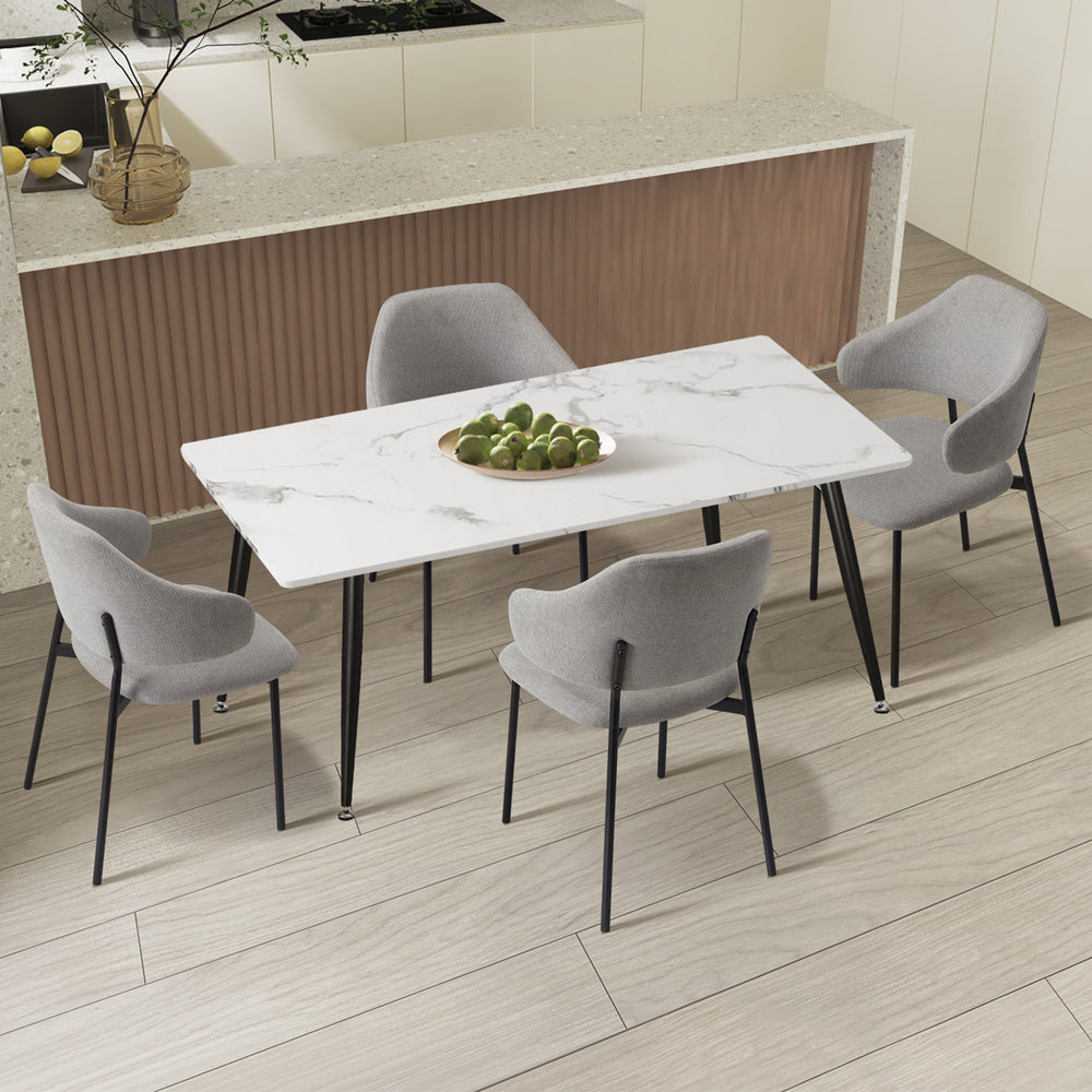 Oikiture 120cm Rectangle Dining Table with 4PCS Chairs Fabric Grey-Dining Sets-PEROZ Accessories