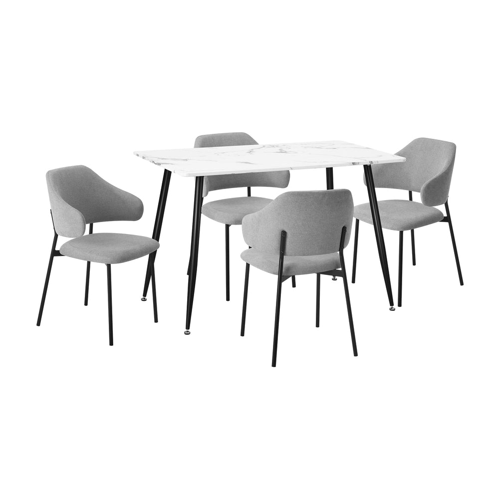 Oikiture 120cm Rectangle Dining Table with 4PCS Chairs Fabric Grey-Dining Sets-PEROZ Accessories